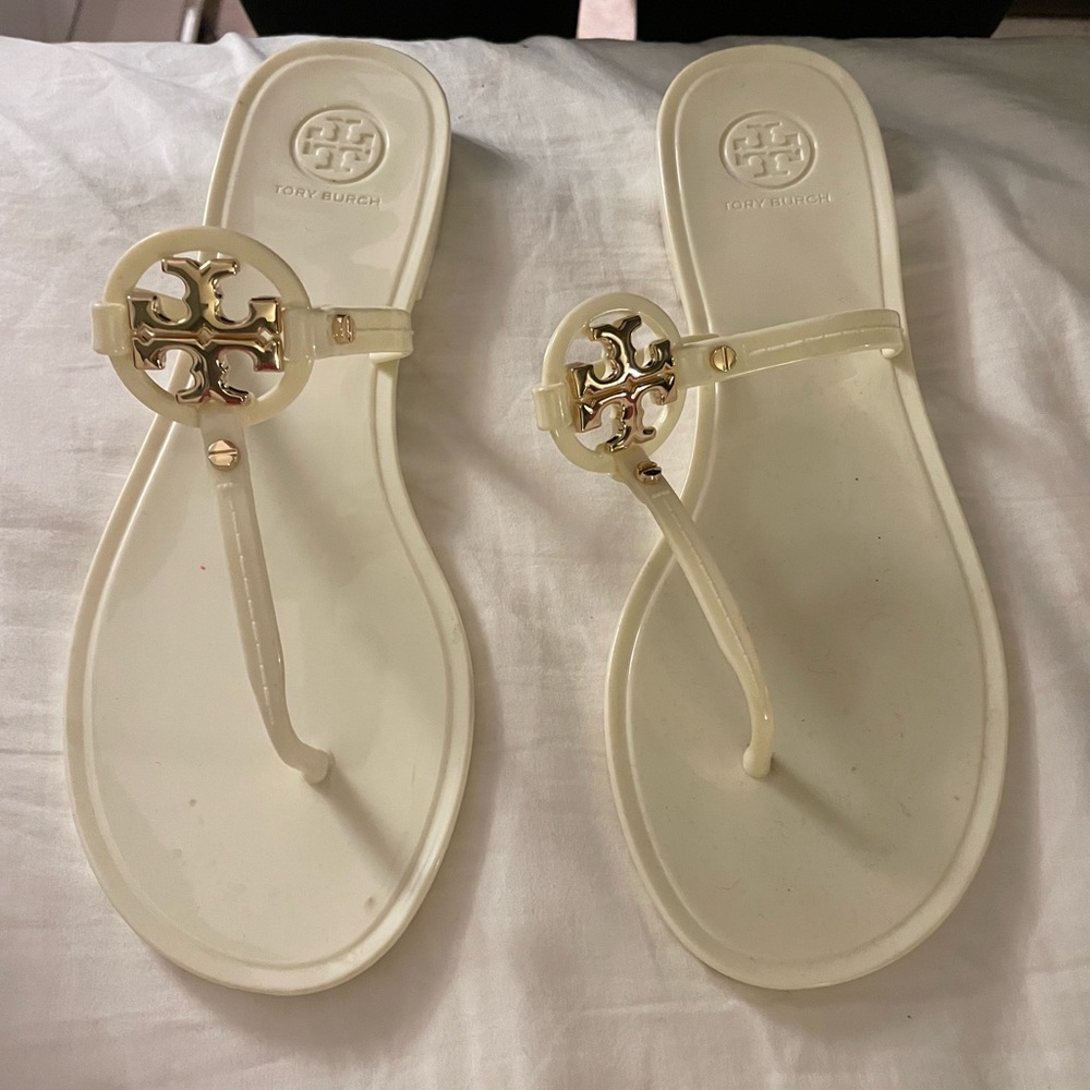 Tory Burch Mini Miller Flat Sandals in Ivory size 8